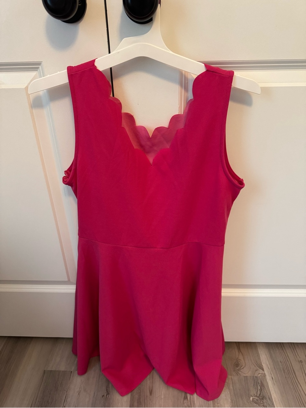 Fuchsia Scalloped V-Neck Sleeveless Dress
